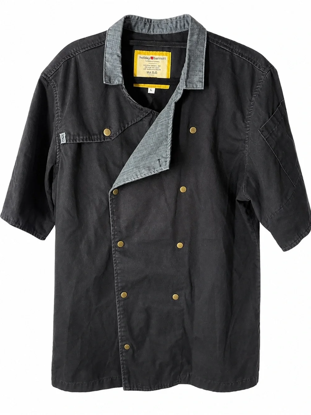 Holiday & Bennett Black Short-Sleeve Chef-Style Shirt Jacket